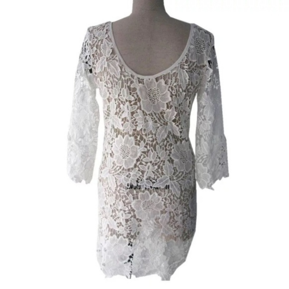 ( SALE) 5 * RATED WHITE LACE LOOK COVER UP S - Picture 3 of 3